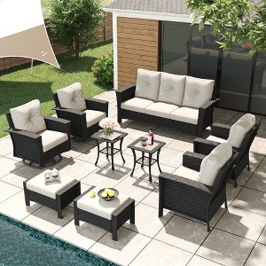 LayinSun Wicker Patio Furniture Set with Fire Pit Table, Classis Outdoor Conversation 360 Degree Swivel Chairs Set with Coffee Table - 1 of 4