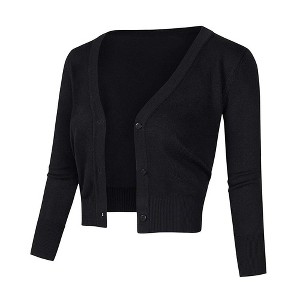 Women's Classic 3/4 Sleeve Open Front Cropped Cardigan Sweater Lightweight Knit Short Shrugs - 1 of 4