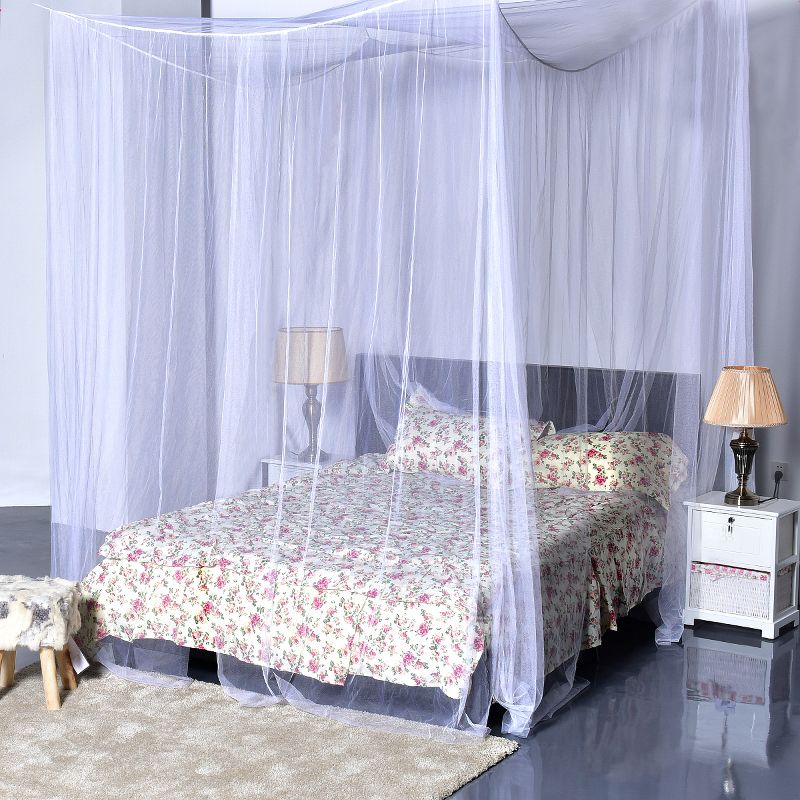 4 Corner Post Bed Canopy Mosquito Net Full Queen King Size Netting Bedding White, 2 of 8