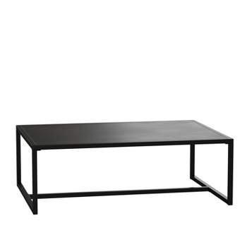 Flash Furniture Brock Outdoor Patio Coffee Table Commercial Grade Black Coffee Table for Deck, Porch, or Poolside - Steel Square Leg Frame