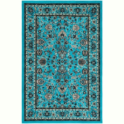 Turquoise and Black Rectangular Synthetic Indoor Area Rug