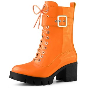 Allegra K Women's Zip Platform Lace Up Round Toe Chunky Heel Combat Boots - 1 of 4