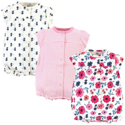 Touched by Nature Baby Girl Organic Cotton Rompers 3pk, Garden Floral, 3-6 Months