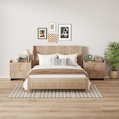 Boersma Queen Size Fluted Headboard Wall Mount Wood Headboard, Rustic & Modern Farmhouse,Boho,Fluted Panel,Wingback Design