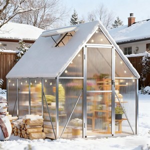 6x7ft Outdoor Greenhouse, Green Houses for Outside Walk-in Kit with Roof Vent, Polycarbonate Greenhouse - 1 of 4
