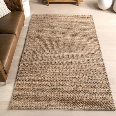 Tan Braided Handmade Wool Runner Rug, 2' x 8'