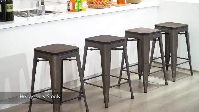 Yaheetech 24 inches Height Backless Stackable Metal Counter Bar Stool, Set of 4, 2 of 9, play video