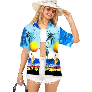 LA LEELA Women's Button Down Blouses Casual Summer Party Short Sleeve Tropical Vacation Blouse Shirt Dress Hawaiian Shirts Tank Top Women - 1 of 4
