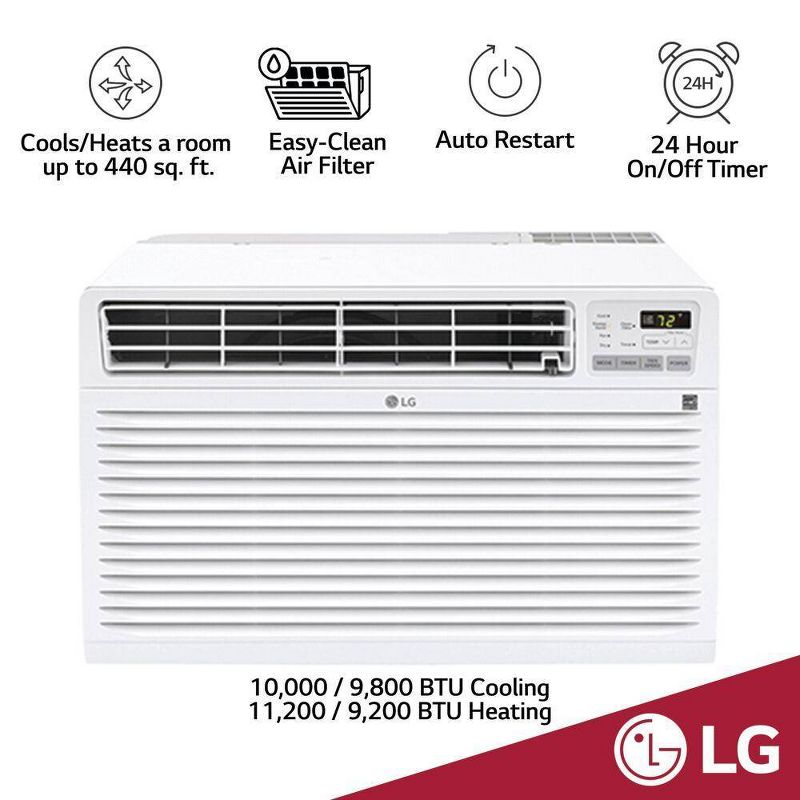 LG Electronics 10,000 BTU 230V Through the Wall Air Conditioner LT1037HNR with 11,200 BTU Supplemental Heat Function, 3 of 11