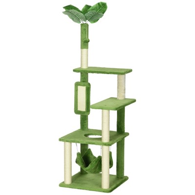 DOMETOUR Multilevel Cat Tree Cat Tower, Cat Climbing Frame with Scratching Post Hammock Cat Condo, Green