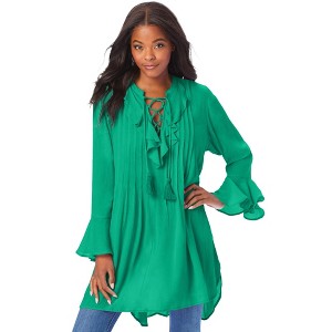 Roaman's Women's Plus Size Ruffle Pintuck Crinkle Tunic - 1 of 4