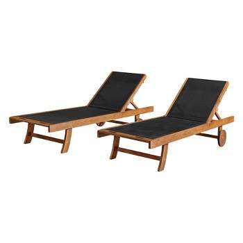 Caspian 2pk Eucalyptus Wood Outdoor Lounge Chairs with Mesh Seating - Natural - Alaterre Furniture