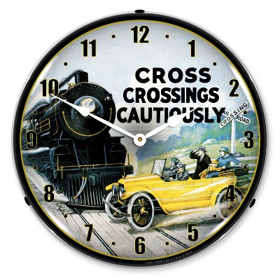 Collectable Sign & Clock | Railroad Safety 2 LED Wall Clock Retro/Vintage, Lighted