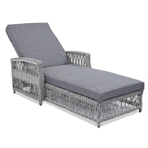 Outdoor Long Reclining Chaise, Wicker Lounge with Armrests, Patio Adjustable Recliner with Soft Removable Cushions Gray - 1 of 4