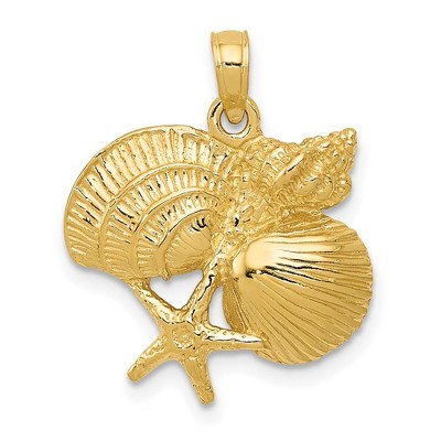 Black Bow Jewelry 14k Yellow Gold Shell Cluster Pendant