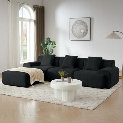 TiramisuBest 113" Corduroy L Sectional Corduroy Sectional Sofa Deep Seat Modular Oversized 3 Seater Couch No Assembly Vacuum Compression Sofa