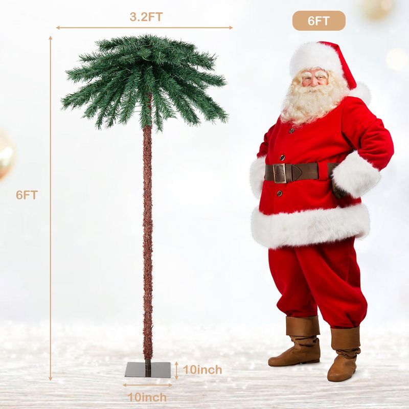 Costway 6FT Pre-Lit Artificial Tropical Christmas Palm Tree w/ 210 Multi-Color Lights, 4 of 11