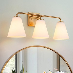 LLHZSY Bathroom Vanity Wall Light Brass 3-Light Conical Milky White Glass Sconces - 1 of 4