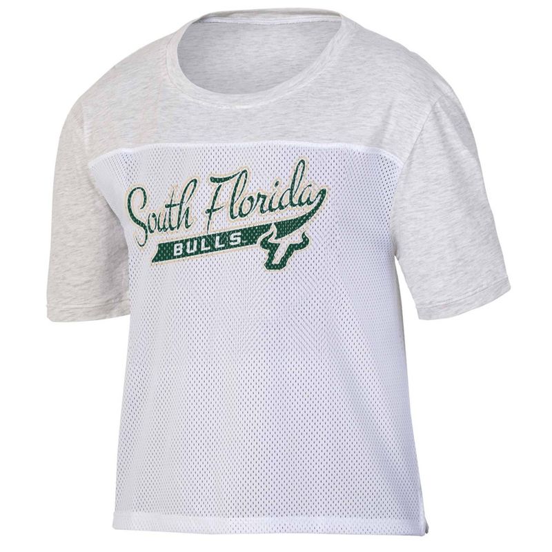 NCAA South Florida Bulls Women&#39;s White Mesh Yoke T-Shirt, 1 of 4