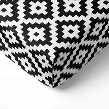 Bacati - Black Aztec Print Diamonds 100 percent Cotton Universal Baby US Standard Crib or Toddler Bed Fitted Sheet