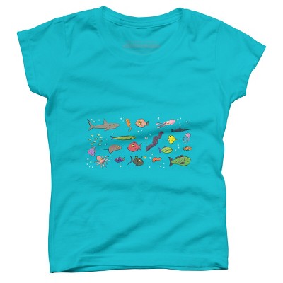 Girl's Design By Humans Funny sea creatures cartoon illustration By thefrogfactory T-Shirt