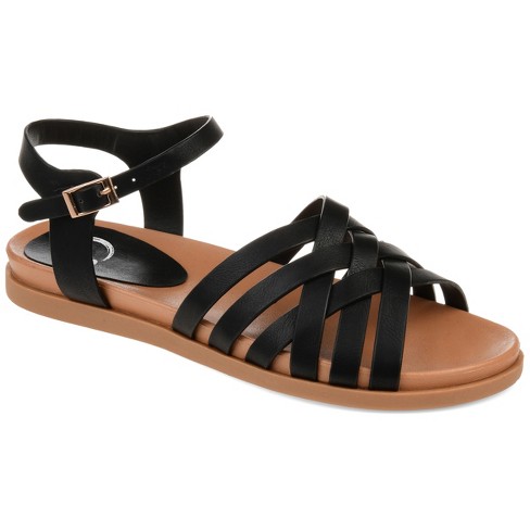 Journee Collection Womens Kimmie Ankle Strap Flat Sandals Black 8 : Target