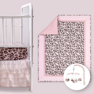 The Peanutshell Leopard Blush Crib Bedding Set and Mobile - 4 Piece Set - 1 of 4