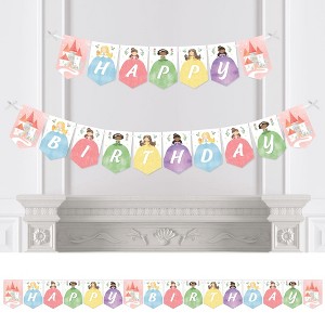 Big Dot of Happiness Princess Happy Birthday Party Banner, Pastel Colorful Princess Dress Characters Party Decorations - Happy Birthday Bunting Banner - 1 of 4