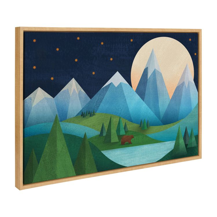 Kate & Laurel All Things Decor 23"x33" Sylvie Moonlight Mountains Bear Lake Framed Canvas Wall Art by Carey Copeland Natural Bear Mountain, 4 of 5