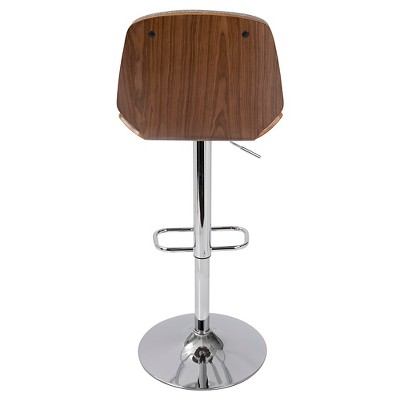 Walnut and Grey Adjustable Swivel Bar Stool with Metal Base