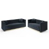 Contemporary Vertical Channel Tufted Velvet Loveseat Set - Modern 2-Piece Sofa with 4 Pillows, Gold Metal Base & Solid Wood Frame for Living Room - 2 of 4