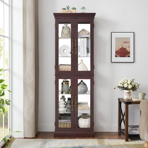 SKRAN 71" H Lighted Curio Cabinet Display Case, Wooden Cabinets with Adjustable Shelves and Tempered Glass Door for Living Room - 1 of 4