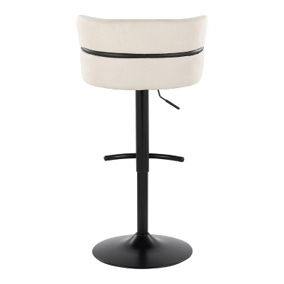 Set of 2 Adjustable Cream Fabric Swivel Barstools with Black Metal Base