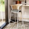 LeisureMod Ervilla Wicker Bar Stool with Leather Seat and White Steel Frame, Counter Height Seating - 2 of 4
