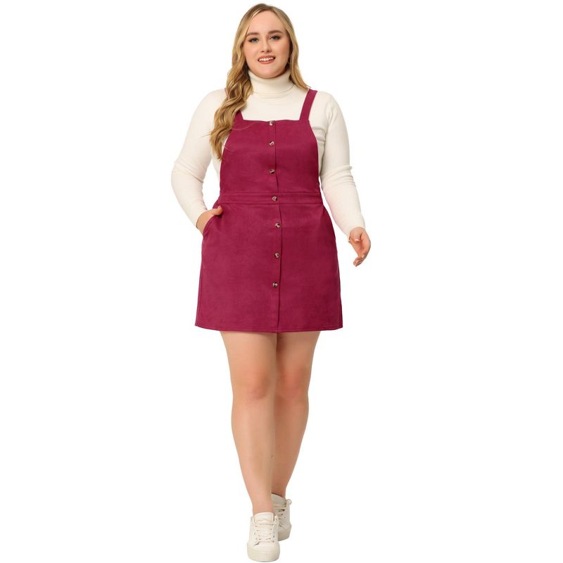 Agnes Orinda Women Plus Size Suspender High Waist A-Line Suede Overall Skirt, 3 of 7