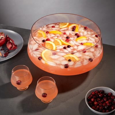 Clear Glass Footed Punch Bowl with Angled Design, 2.5 Gallons