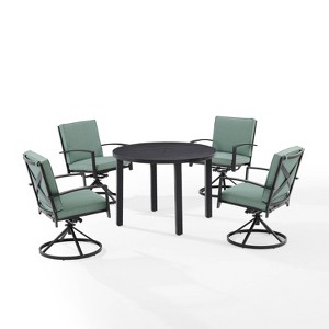 5pc Kaplan Outdoor Steel Round Dining Set with Swivel Chairs Mist/Bronze - Crosley - 1 of 4