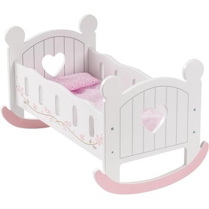ROBOTIME Wooden Doll Cradle Rocking Baby Crib Bed,Toys for Dolls Girl,Fits Dolls up to 18 inches,White,7.39''*13.4''*12.6'' - 1 of 4