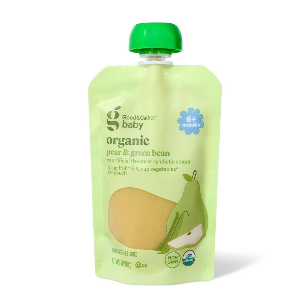 Organic Pear Green Beans Baby Food Pouch - 3.5oz - Good & Gather™: Kosher, 6 Months and Up, Ready to Eat