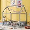 CAVINAS Twin Size Bed Frame, Wood House Bed with Fence and Door for Children, Floor Platform Bed - 3 of 4