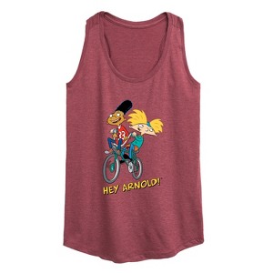 Women's - Hey Arnold! - Arnold and Gerald on Bike Graphic Racerback Tank - 1 of 4