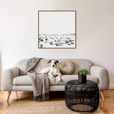 30" x 30" Black and White Beach Scene Framed Canvas Print
