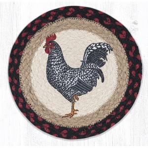 Earth Rugs Black & White Rooster Printed Round Trivet – 10"x10" Braided Jute Hot Pad, Farmhouse Country Kitchen Accent - 1 of 3