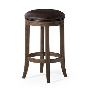 HomeRoots 26" Brown Faux Leather and Solid Wood Backless Counter Height Swivel Bar Chair - 1 of 4
