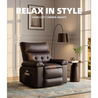 Faux PU Leather Manual Recliner Chair with Extra Plush 1.5X Sponge Comfort Arm and Back, Spacious Lazy Chair