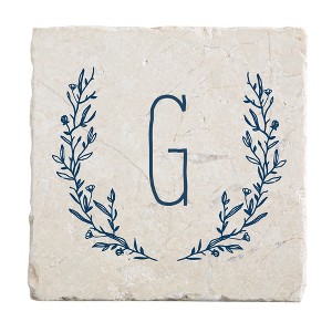 Personalization Mall Farmhouse Floral Personalized Letter Tumbled Stone Coaster Set - 1 of 1