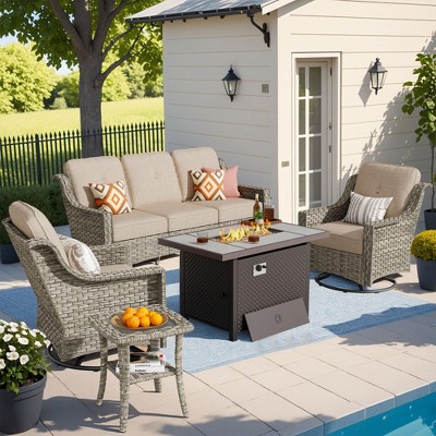 XIZZI OUTDOOR SWIVEL ROCKER SETS: 3-PC Rocker + Modular Sofa & Fire Pit Options - All-Weather Fabric, 8 Color Choices for Patio, Garden, Poolside
