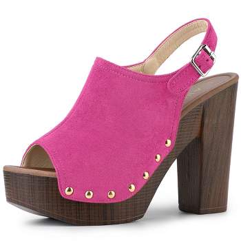Allegra K Women's Open Toe Buckle Strap Slingback Platform Chunky Heel Sandals
