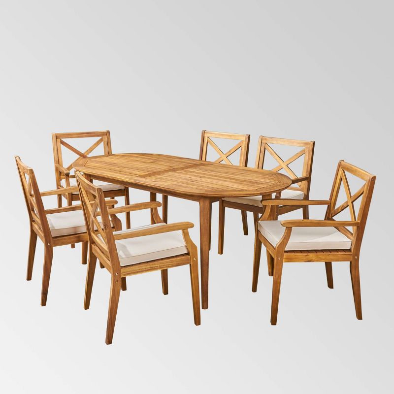Pines 7pc Acacia Oval Wood Dining Set - Christopher Knight Home, 3 of 9