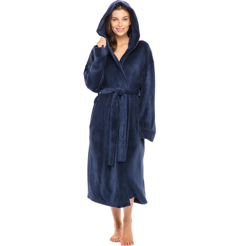 Women's Soft Plush Fleece Robe with Hood, Warm Lightweight Hooded Bathrobe, 1 of 7